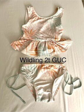 Wildling Pastel Palm Peplum Kids Bikini - Multi-Color